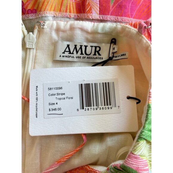 Amur Eriel Linen Blend Mini Dress Stripe Tropical Floral Womens Size 4 - Picture 11 of 12